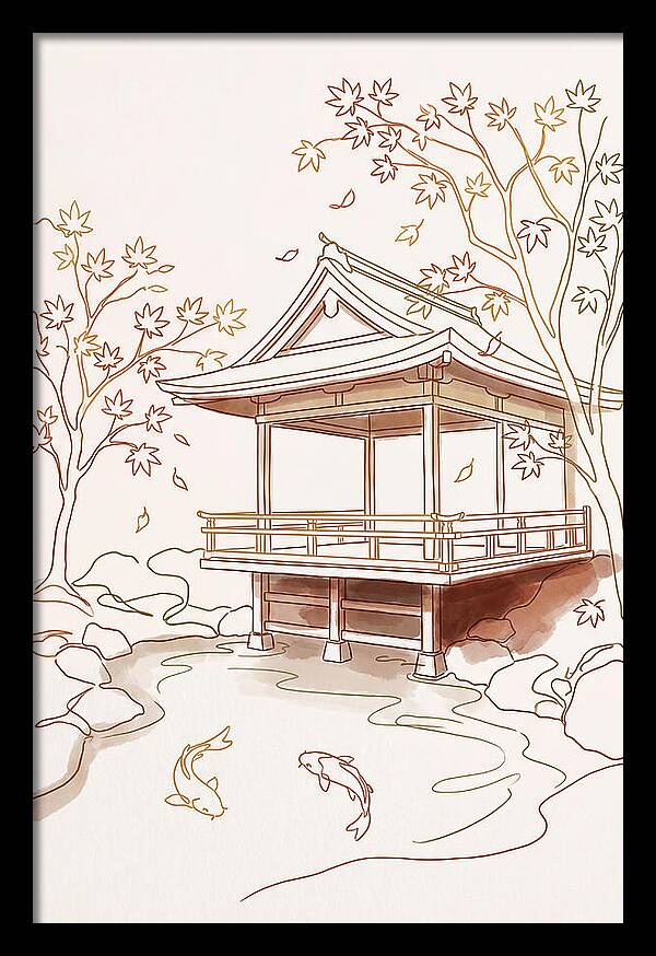 Tea House Pavilion Over Koi Pond