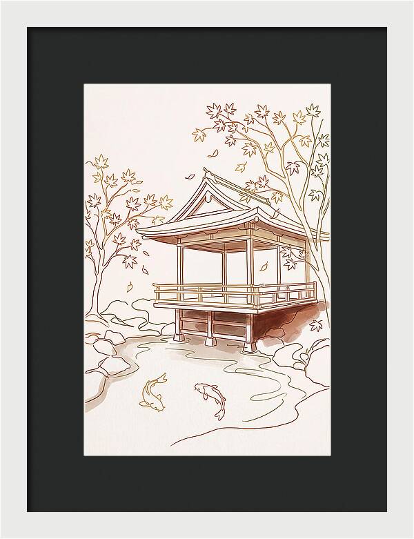 Tea House Pavilion Over Koi Pond