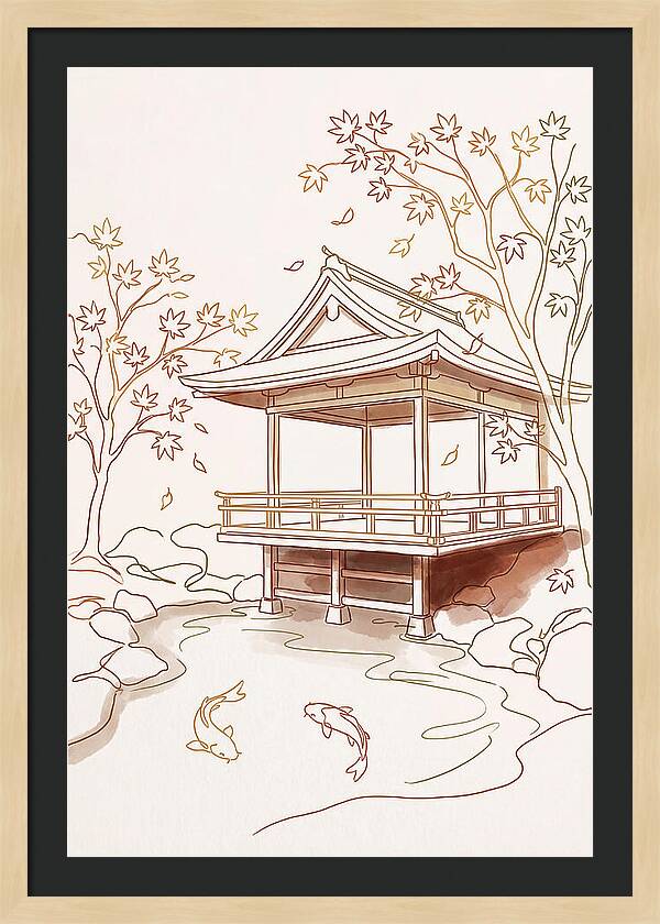 Tea House Pavilion Over Koi Pond