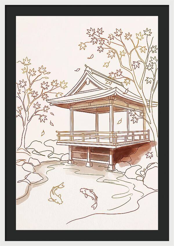 Tea House Pavilion Over Koi Pond