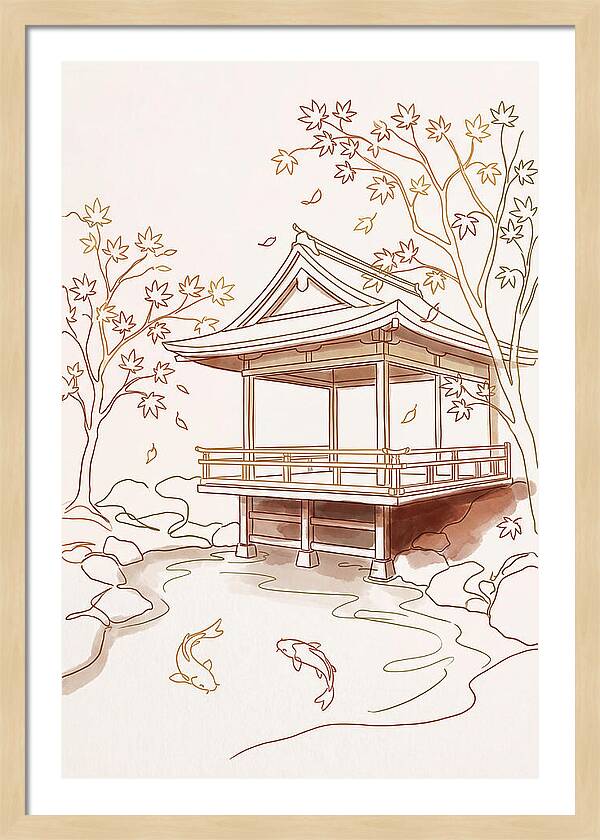 Tea House Pavilion Over Koi Pond