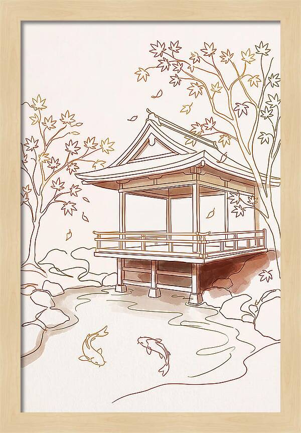 Tea House Pavilion Over Koi Pond