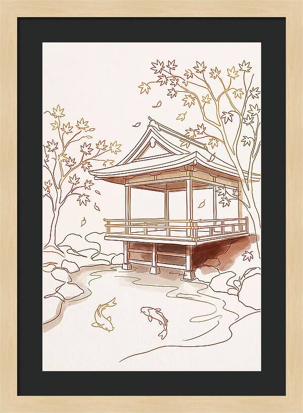 Tea House Pavilion Over Koi Pond