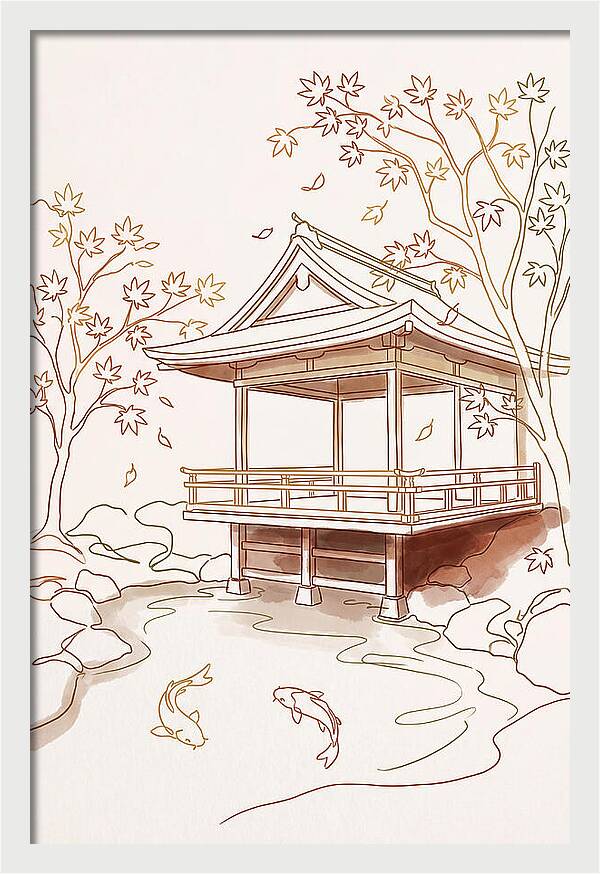 Tea House Pavilion Over Koi Pond