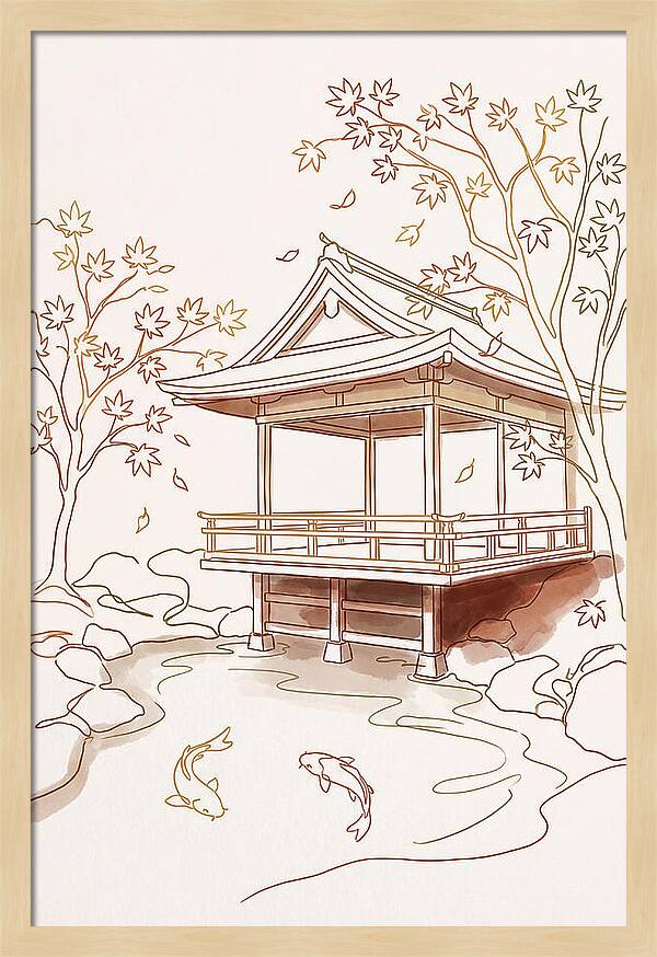 Tea House Pavilion Over Koi Pond