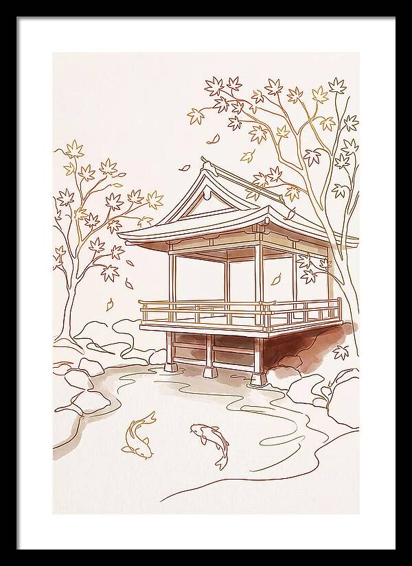 Tea House Pavilion Over Koi Pond