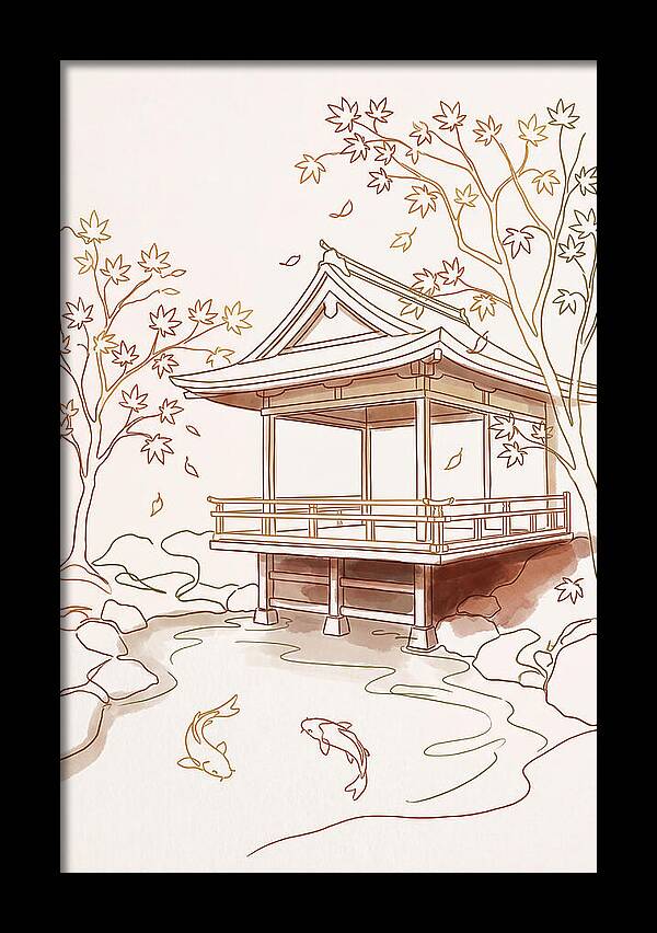 Tea House Pavilion Over Koi Pond