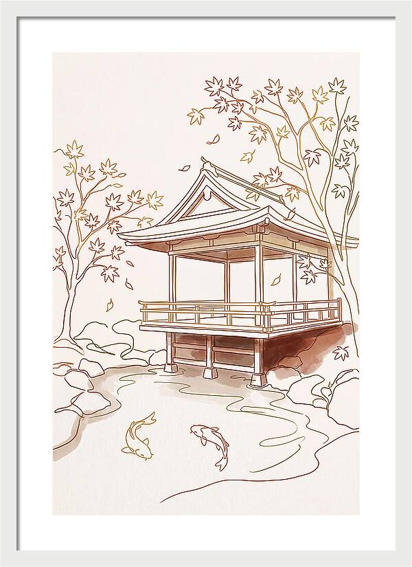 Tea House Pavilion Over Koi Pond