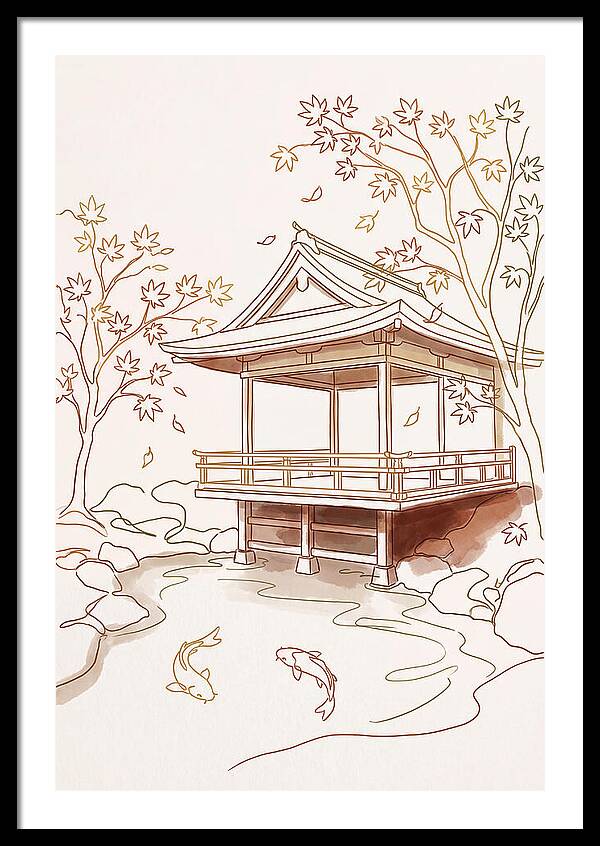 Tea House Pavilion Over Koi Pond
