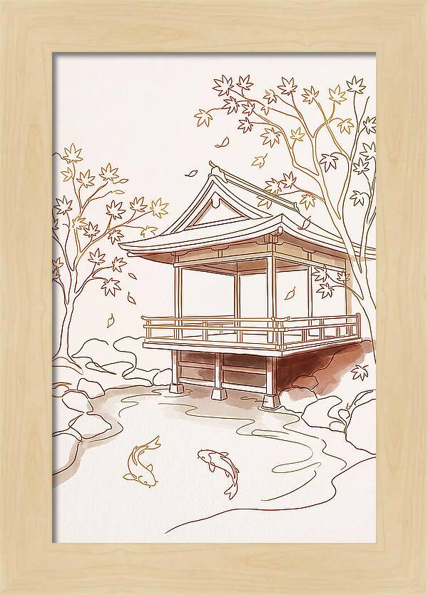 Tea House Pavilion Over Koi Pond