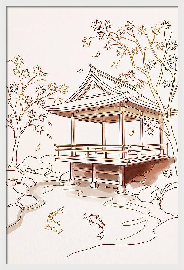 Tea House Pavilion Over Koi Pond