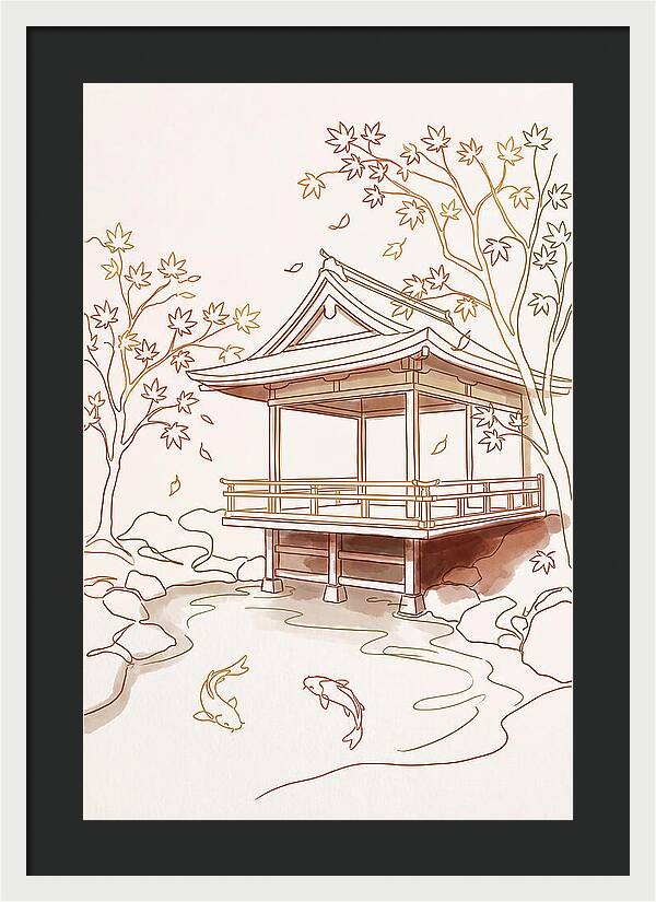 Tea House Pavilion Over Koi Pond