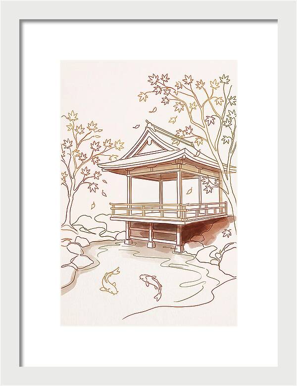 Tea House Pavilion Over Koi Pond
