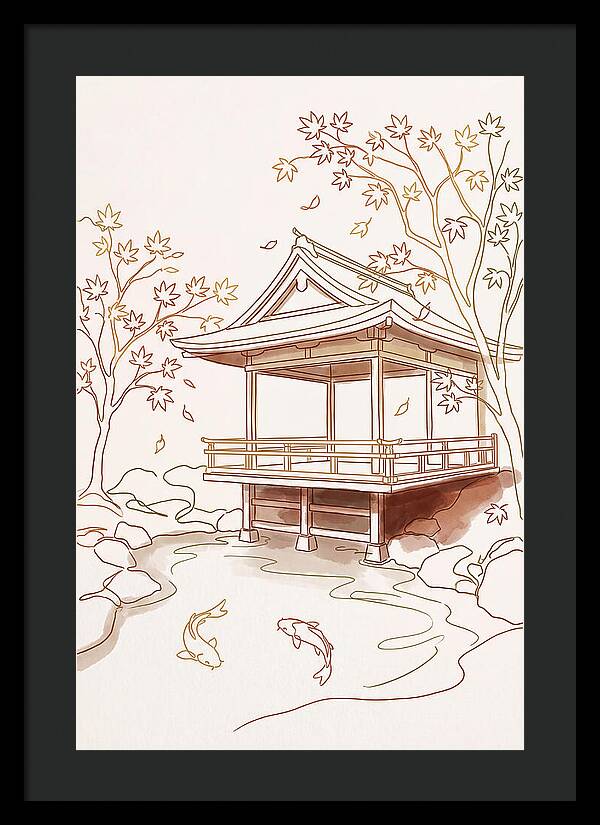 Tea House Pavilion Over Koi Pond