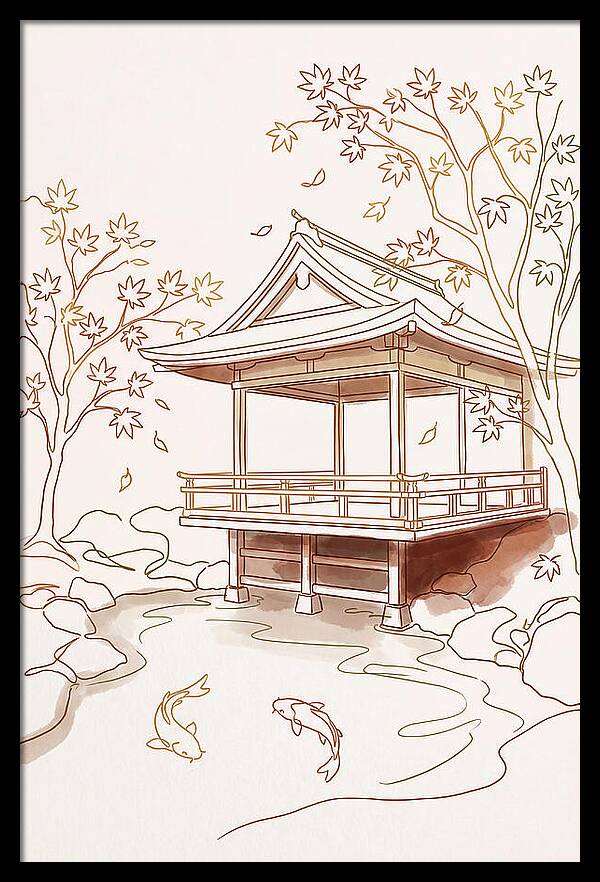 Tea House Pavilion Over Koi Pond