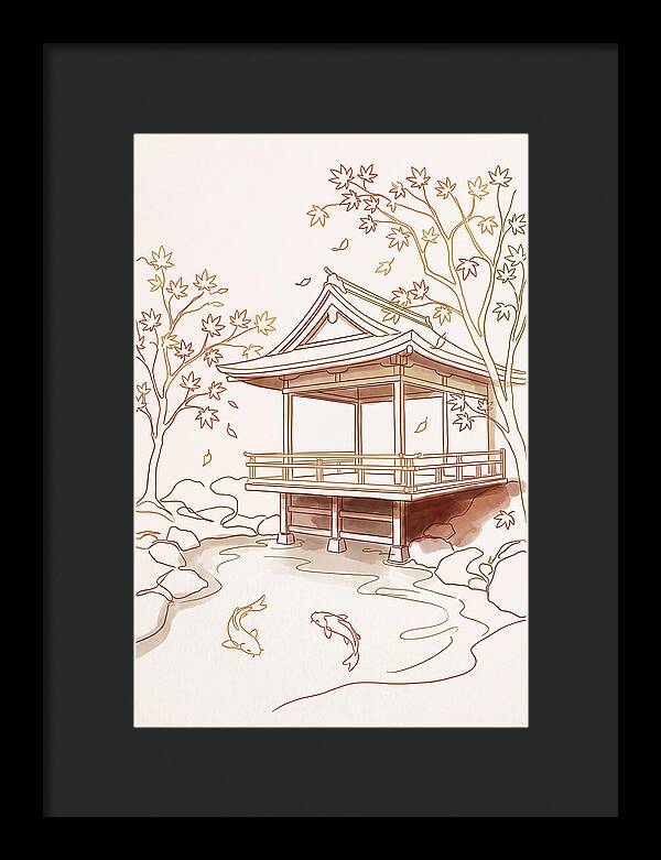 Tea House Pavilion Over Koi Pond