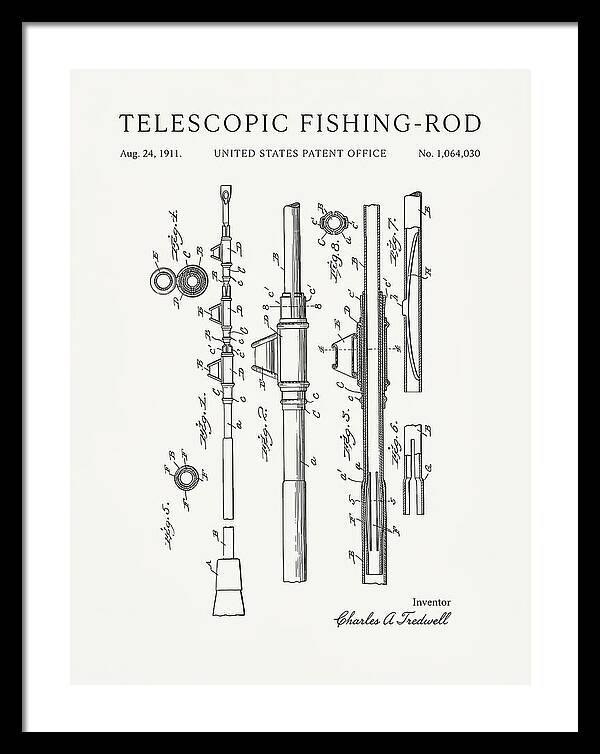 Telescopic Fishing Rod Minimalist Patent Us1064030a