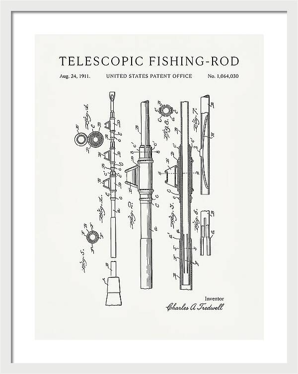 Telescopic Fishing Rod Minimalist Patent Us1064030a