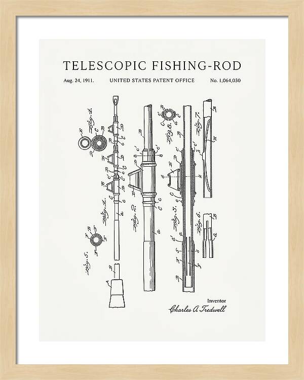 Telescopic Fishing Rod Minimalist Patent Us1064030a