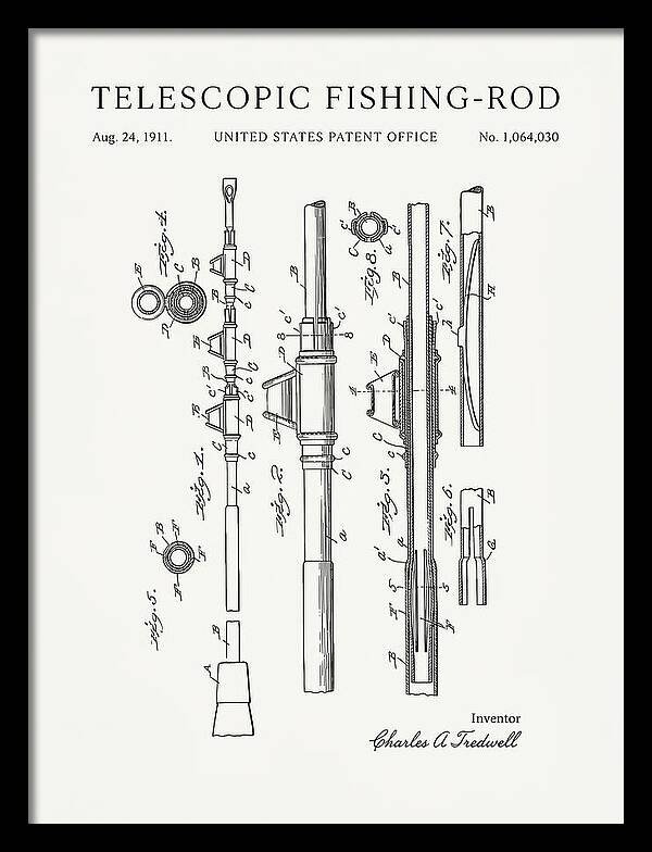 Telescopic Fishing Rod Minimalist Patent Us1064030a