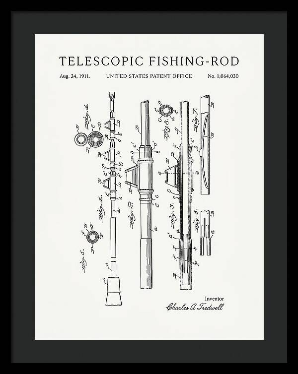 Telescopic Fishing Rod Minimalist Patent Us1064030a