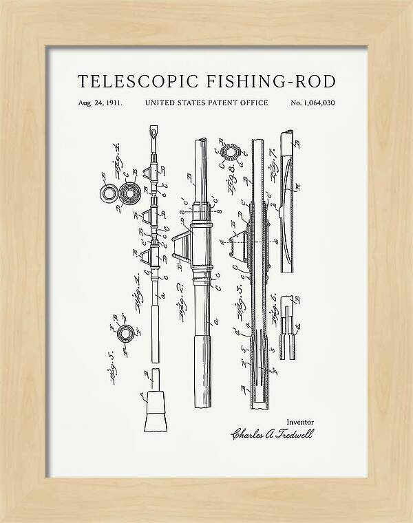 Telescopic Fishing Rod Minimalist Patent Us1064030a