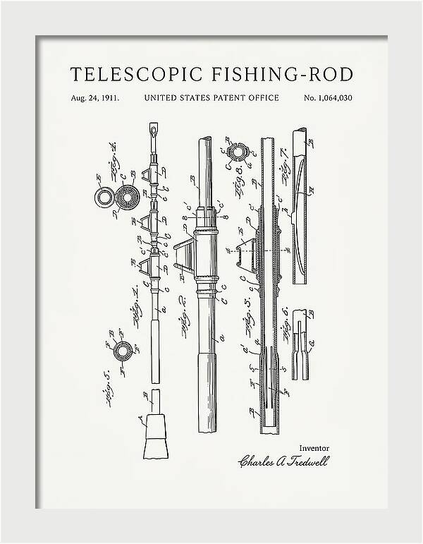 Telescopic Fishing Rod Minimalist Patent Us1064030a