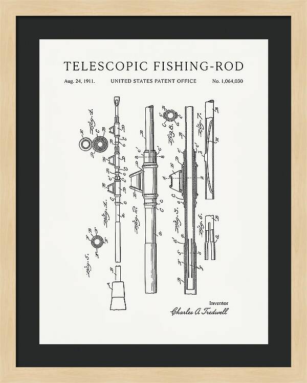 Telescopic Fishing Rod Minimalist Patent Us1064030a