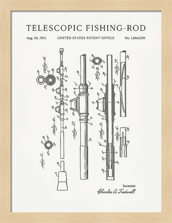 Telescopic Fishing Rod Minimalist Patent Us1064030a