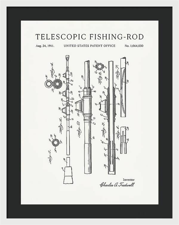 Telescopic Fishing Rod Minimalist Patent Us1064030a