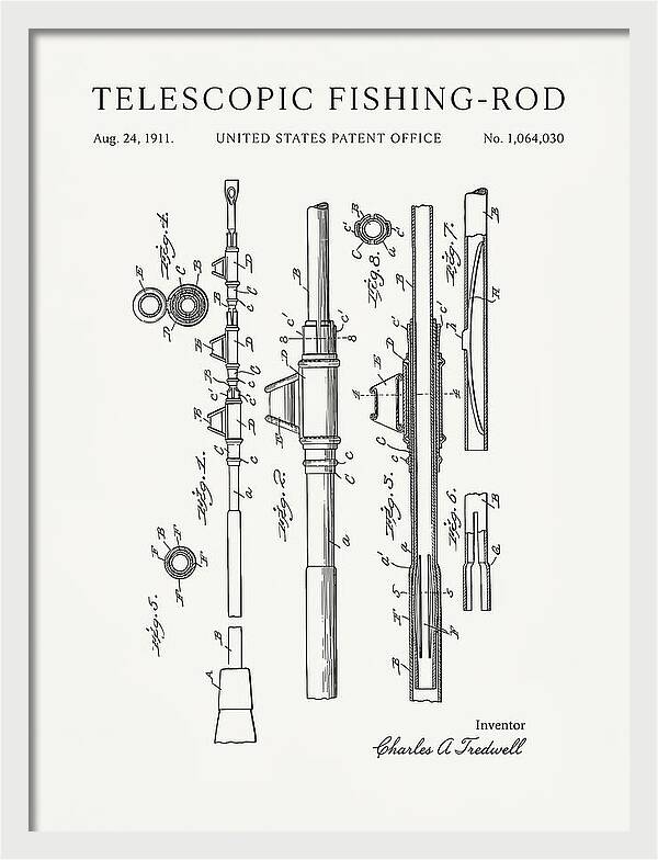 Telescopic Fishing Rod Minimalist Patent Us1064030a