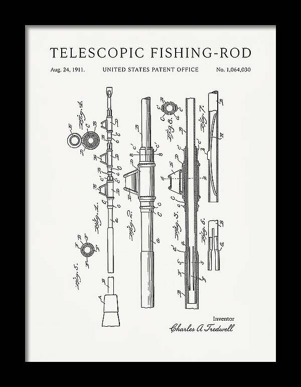 Telescopic Fishing Rod Minimalist Patent Us1064030a