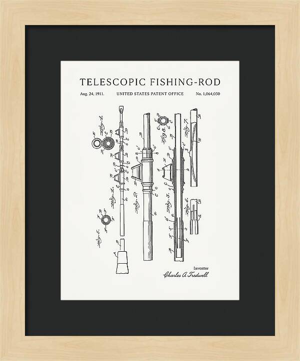 Telescopic Fishing Rod Minimalist Patent Us1064030a