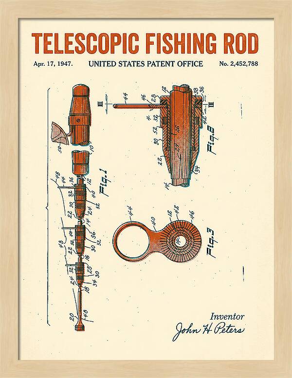 Telescopic Fishing Rod Retro Patent Us2452788a