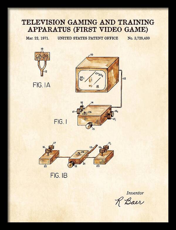 Television Gaming And Training Apparatus First Video Game Watercolor Patent Us3728480a