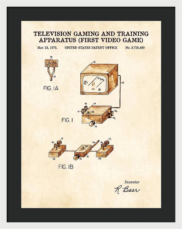 Television Gaming And Training Apparatus First Video Game Watercolor Patent Us3728480a