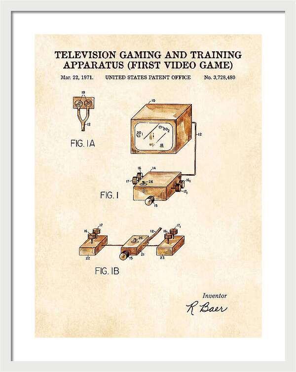 Television Gaming And Training Apparatus First Video Game Watercolor Patent Us3728480a