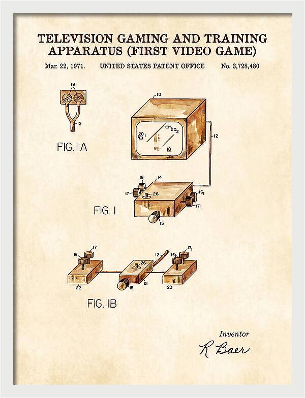 Television Gaming And Training Apparatus First Video Game Watercolor Patent Us3728480a