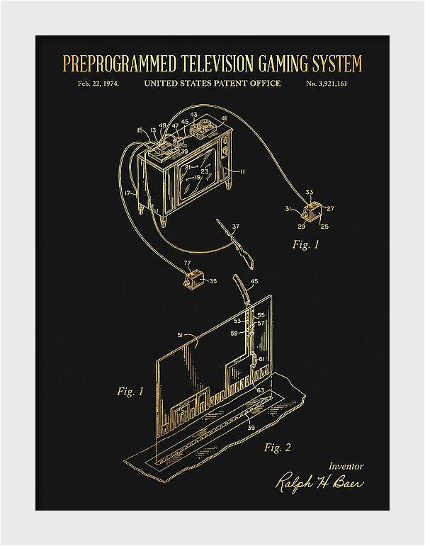 Television Gaming System Magnavox Odyssey Gold Patent Us3921161a