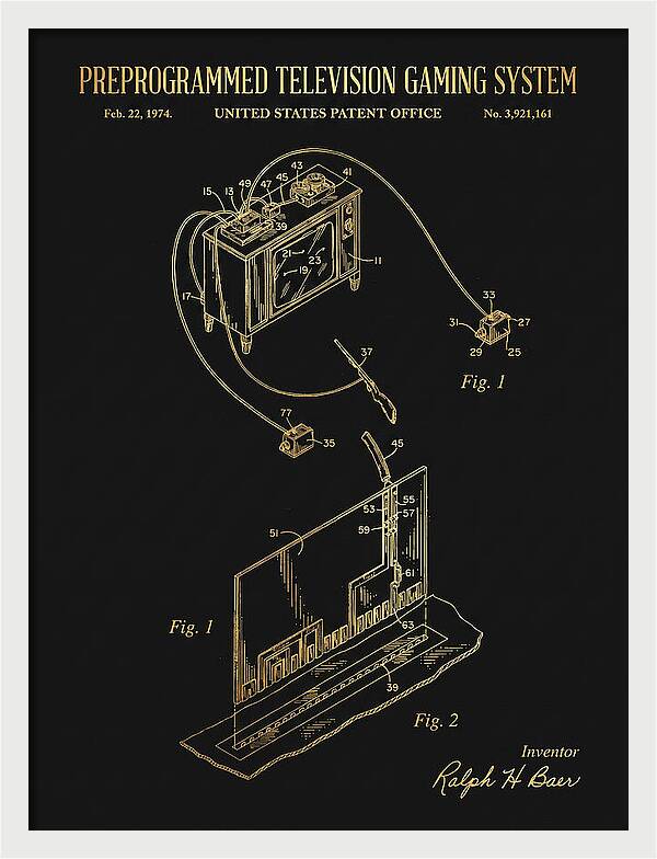 Television Gaming System Magnavox Odyssey Gold Patent Us3921161a
