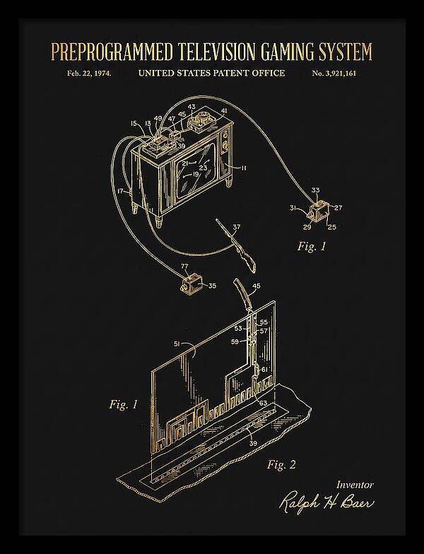 Television Gaming System Magnavox Odyssey Gold Patent Us3921161a