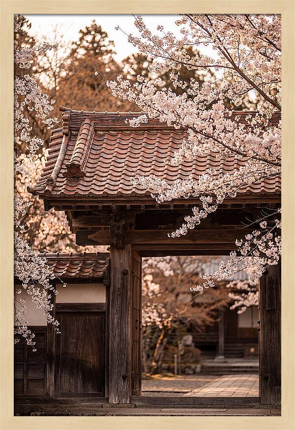 Temple Gate Framed By Blossoms