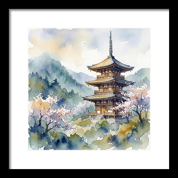 Temple Pagoda Amidst Blossoms