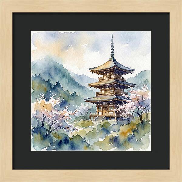 Temple Pagoda Amidst Blossoms