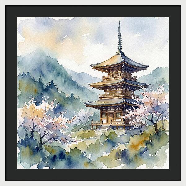 Temple Pagoda Amidst Blossoms