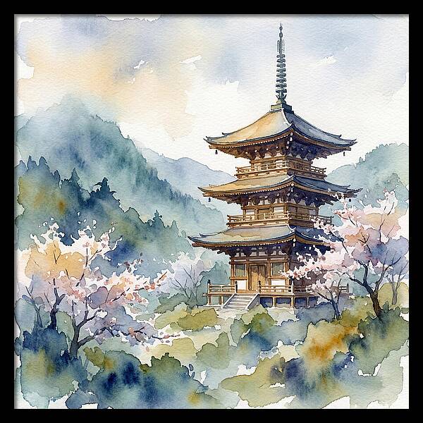 Temple Pagoda Amidst Blossoms