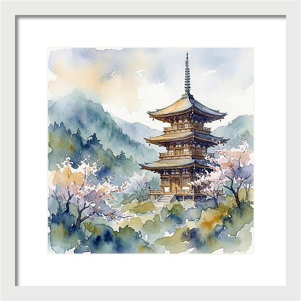 Temple Pagoda Amidst Blossoms