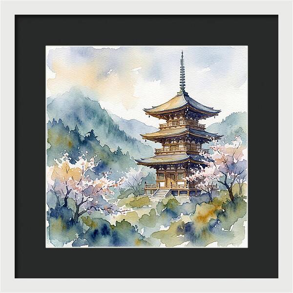Temple Pagoda Amidst Blossoms