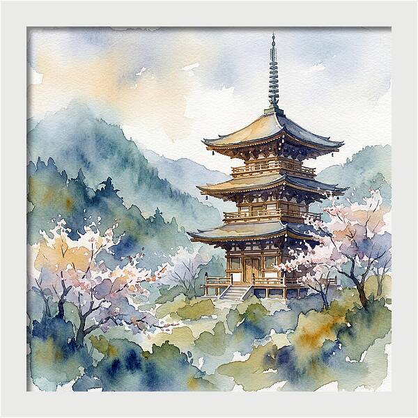 Temple Pagoda Amidst Blossoms