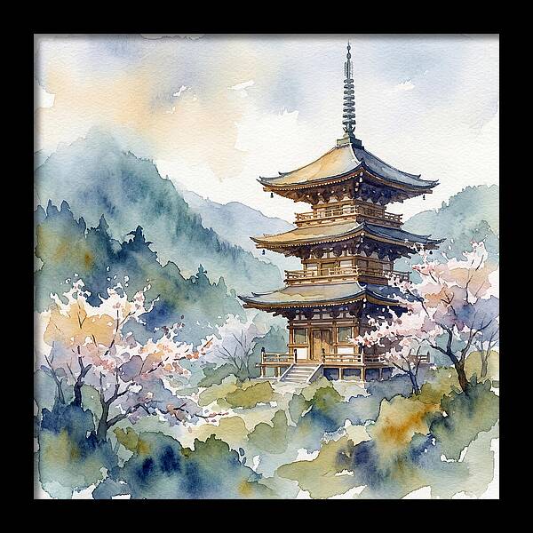 Temple Pagoda Amidst Blossoms